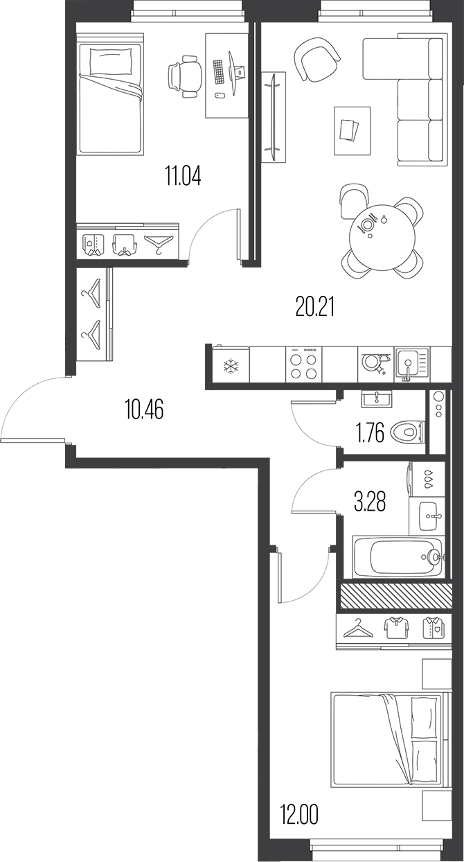 2-комнатная квартира 58.75 м², 10/10 эт., ЖК «LEGENDA Васильевского»